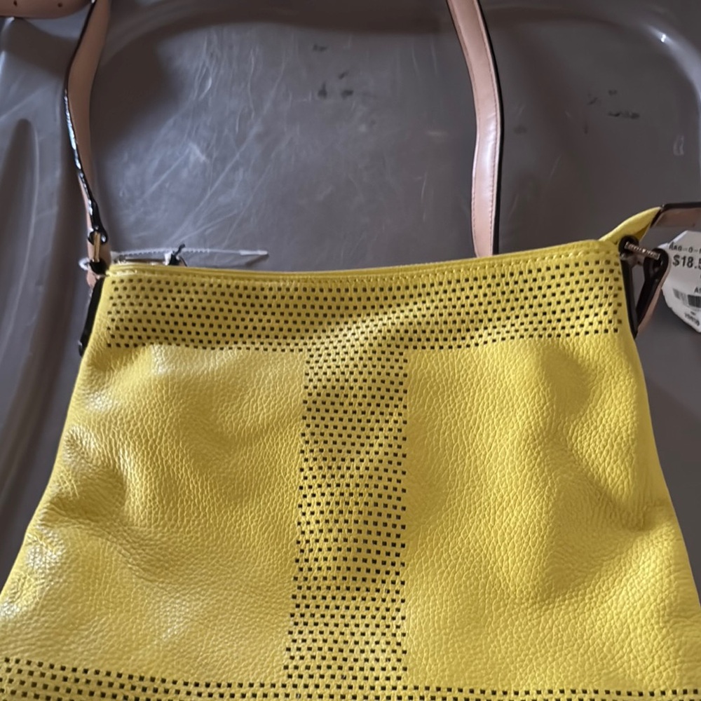 Yellow Modern Leather Shoulder Bag with Perforated Detail